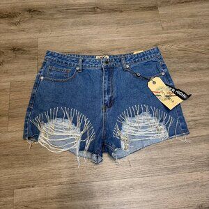 NWT Denim Blvd Los Angeles Distressed Jean Shorts with Bling Size L